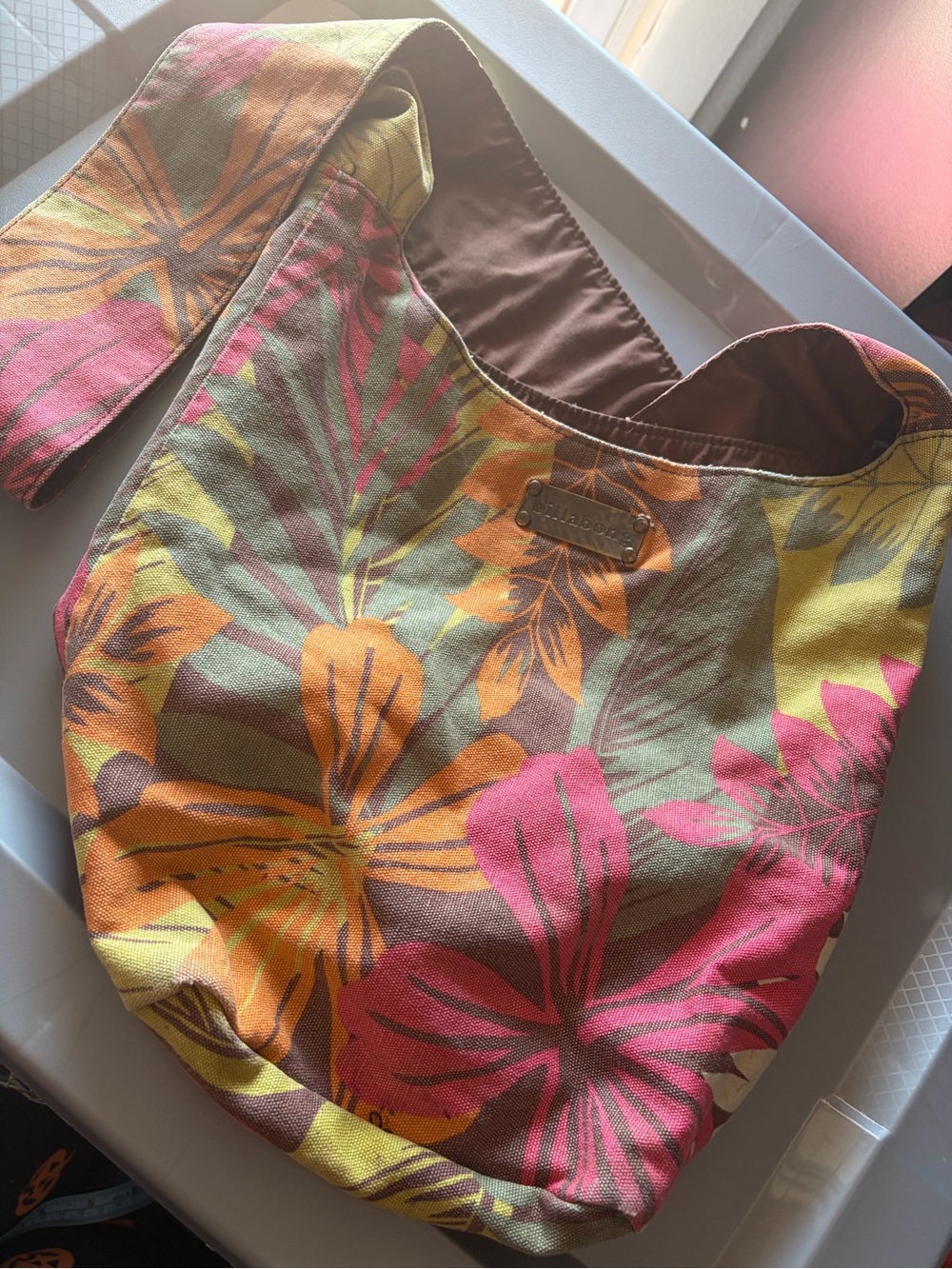 Billabong Y2K Tropical Floral Canvas Hobo Shoulder Bag Reversible Boho